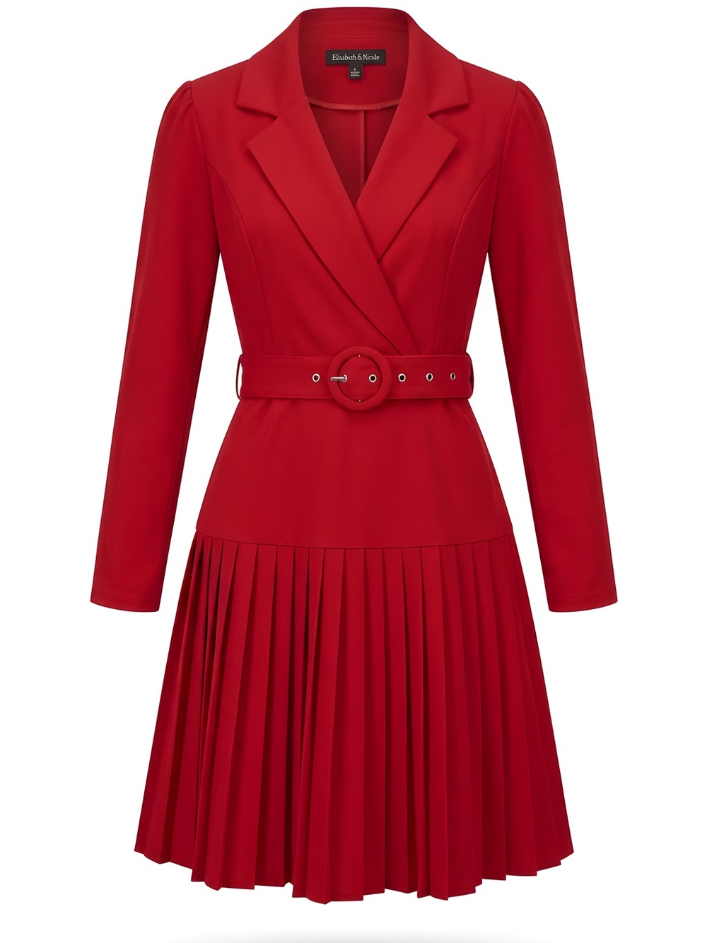 Elizabeth & James Red Long-Sleeve Belted Pleated Dress